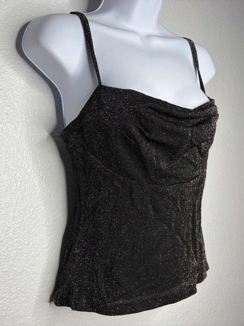 Vintage 90s All That Jazz Cami Top Size S Black Mesh Rainbow Metallic Glitter - Picture 3 of 8